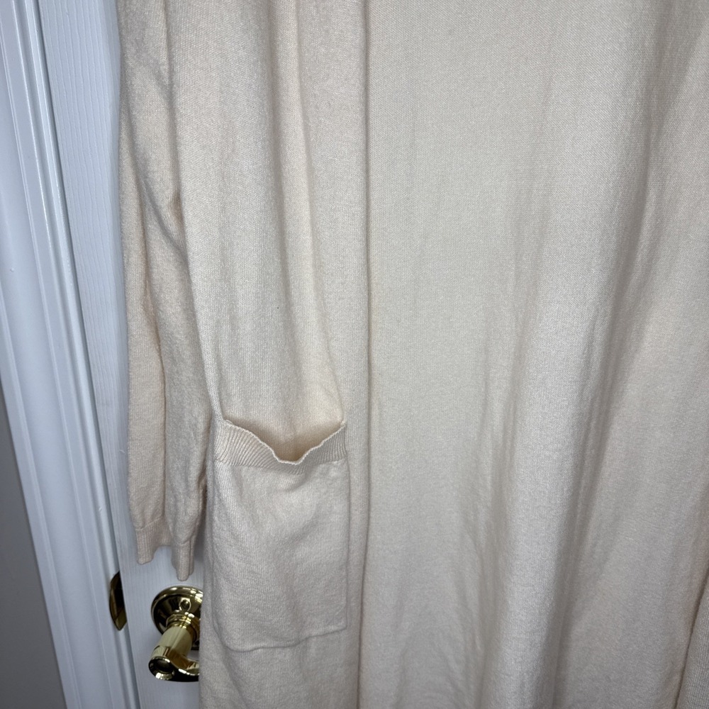 Love Tree Cream Beige Long Duster Cardigan Open Front Pockets Soft Knit L - Picture 3 of 11